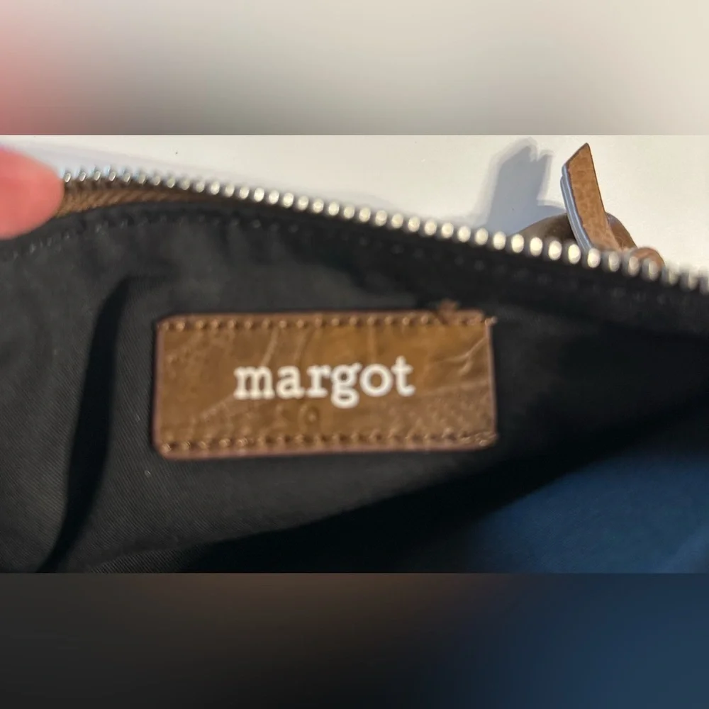 MARGOT Cognac Genuine Leather Card Case Wristlet Wallet Zipper Closure